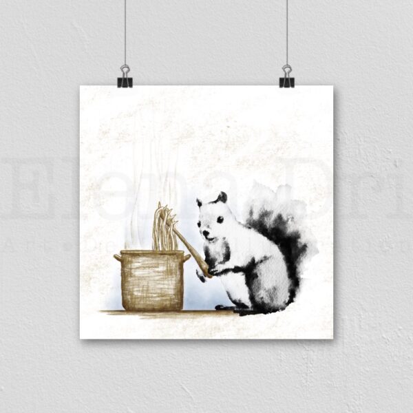 Squirrel with pasta pot