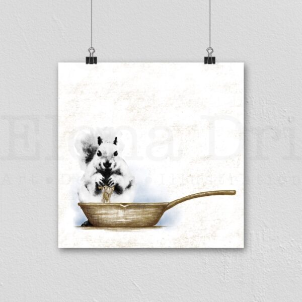 Squirrel with frying pan